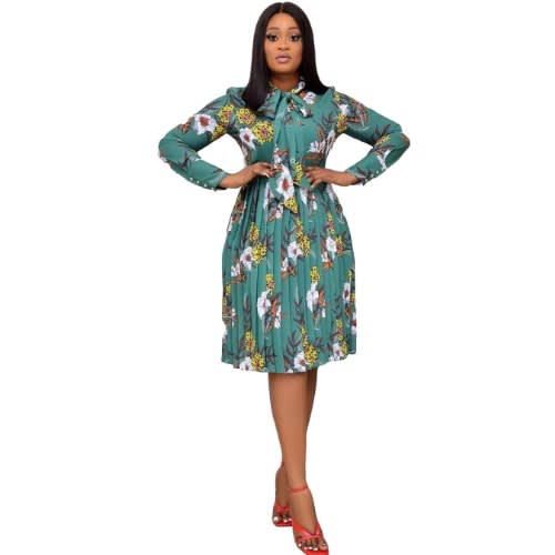 Women's Flower Print Long Sleeve Dress - Multicolor