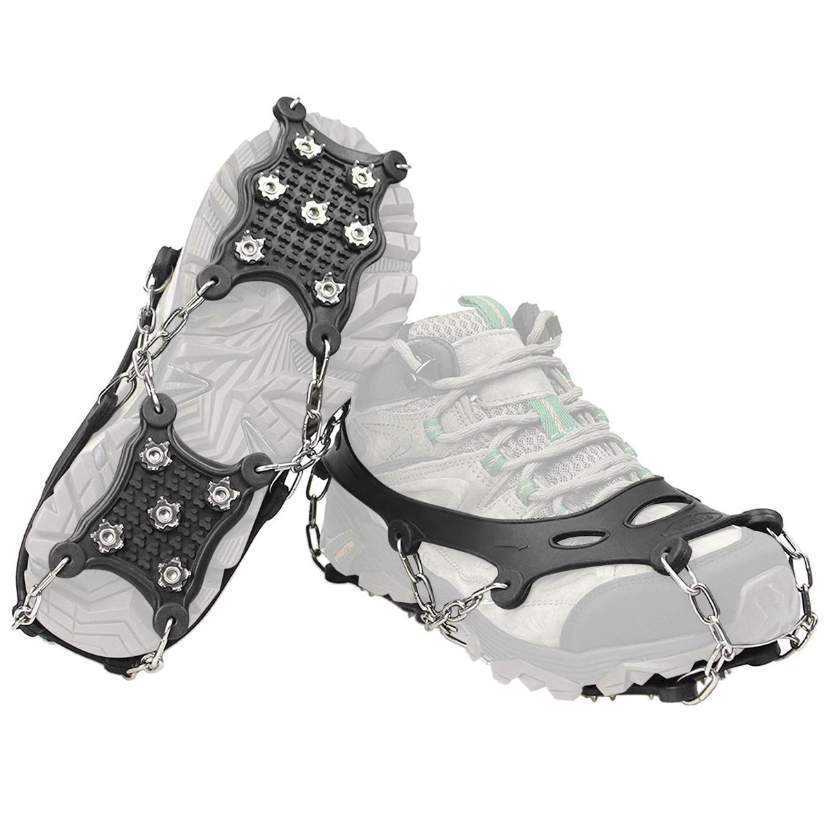 12 Teeth Crampons Ice Traction Cleats Anti-slip Snow Grips Stretch Overshoe Footwear for Ice Fishing Walking Running