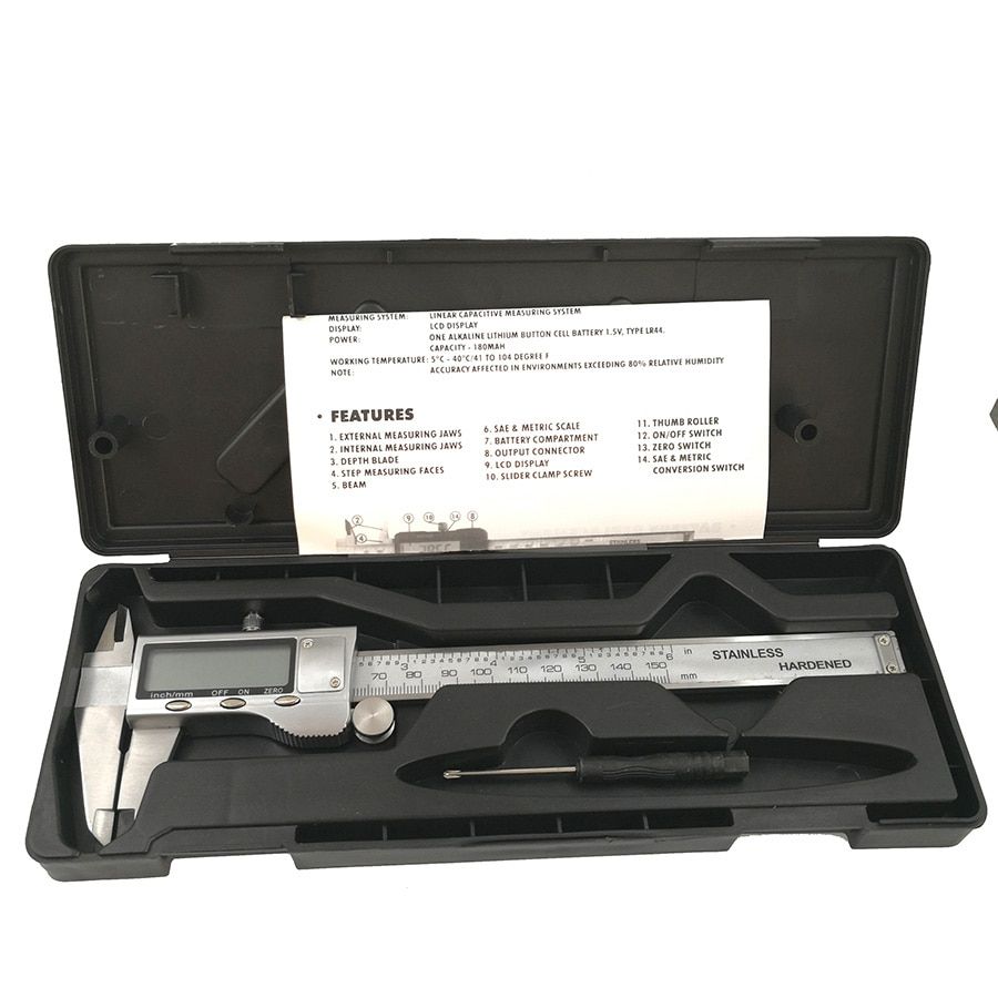 Stainless Steel Caliper Digital Vernier Caliper  0-150MM 6 Inch 0.01mm Digital Display Electronic Ruler Length Measuring Tools With Plastic Box