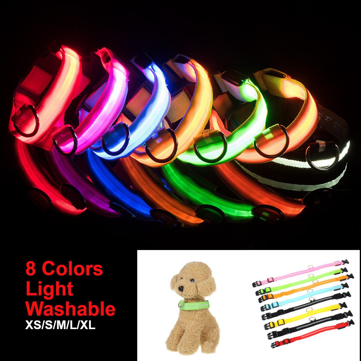 Adjustable LED Dog Pet Light Up Collar Bright Flashing Necklace Strap Safety Colorful