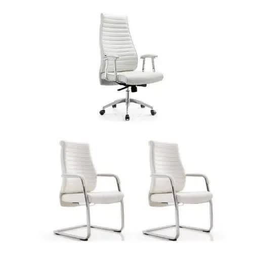 1 Executive Office Chair & 2 Visitor's Chair- White
