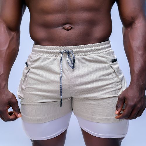 Men's Shorts With Tights - Light Brown
