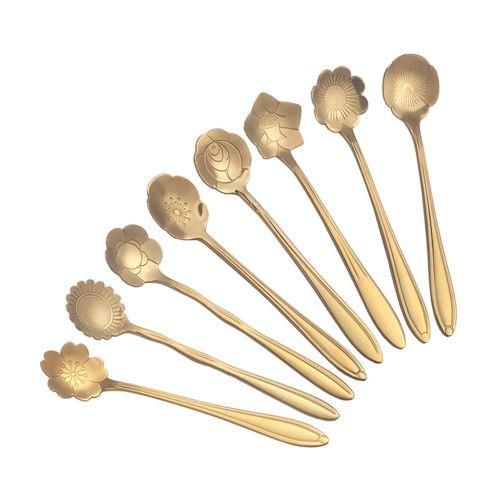 8Pcs Flower Spoon Coffee Teaspoon Set Stainless
