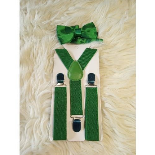 Children Clip-on Y-back Suspenders Bow Tie-green