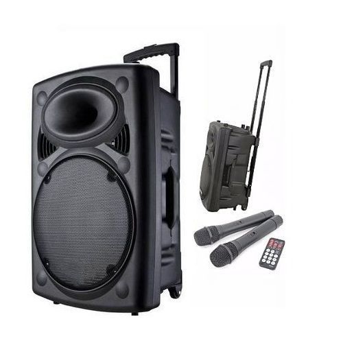 12" Portable Rechargeable Public Address Speaker & System With Bluetooth, USB/SD, FM Radio, Two Wireless Microphone.