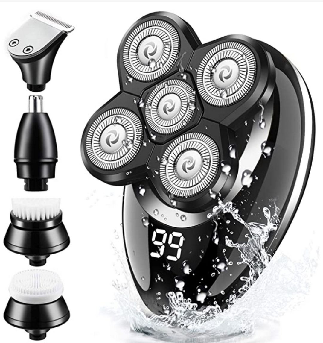 5 In 1 Multifunctional Men Electric Rotary Bald Head Beard Trimmer