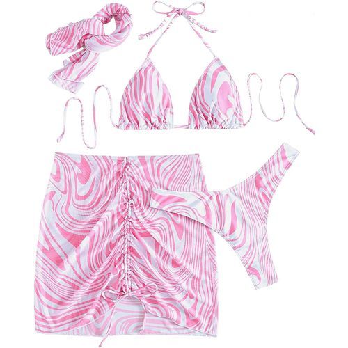 SOLY HUX Women's Printed Halter Triangle Bikini Bathing