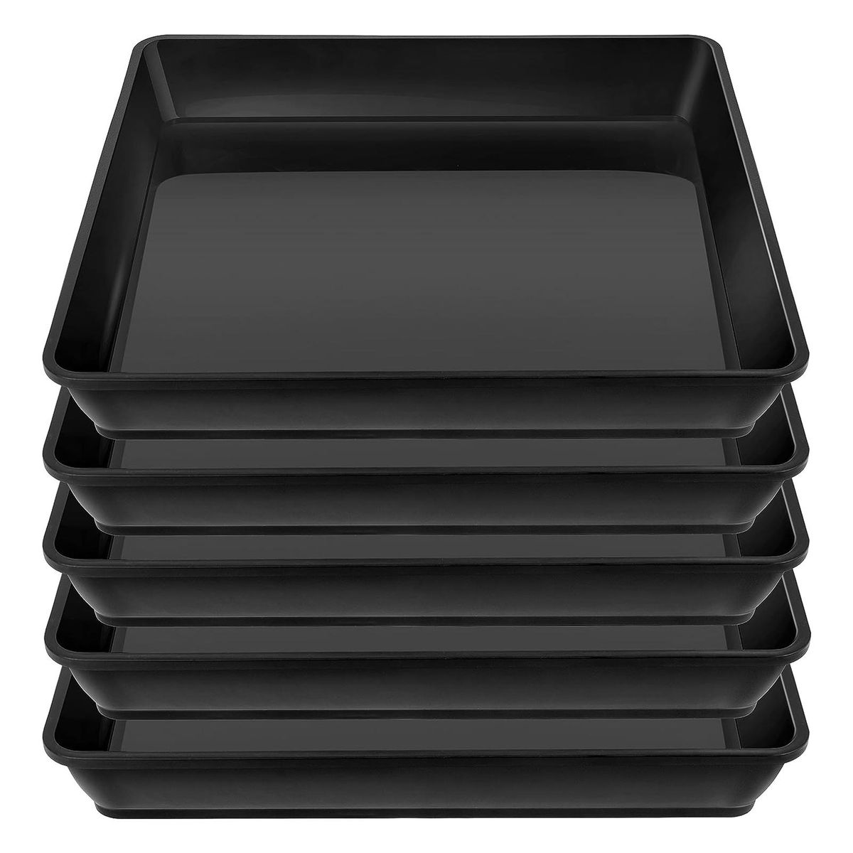 Plastic Tray for Plants Square Plant Saucers 5 Pack Plastic Trays Black