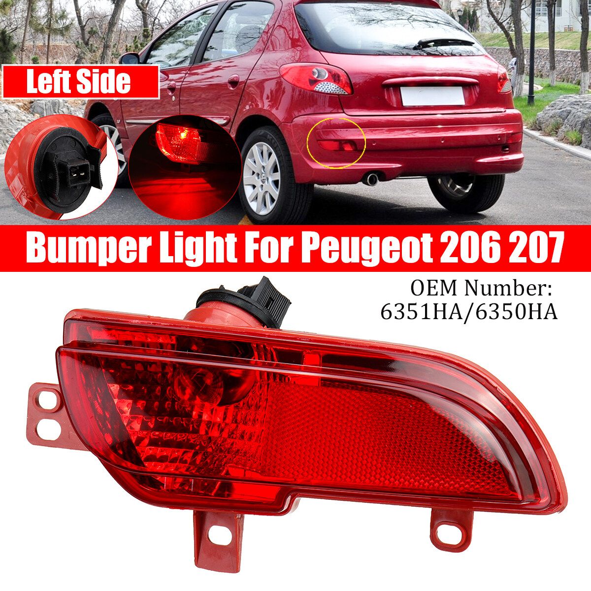 Car Brake Stop Rear LED Bumper Reflector Fog Light For Peugeot 206 207 Hatchback Sedan #Red [Red]