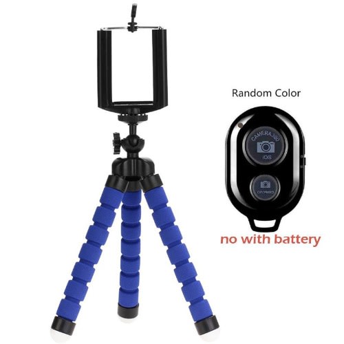 Flexible Sponge Octopus Tripod Stand + Phone Holder Clip + Bluetooth Remote Shutter - Blue