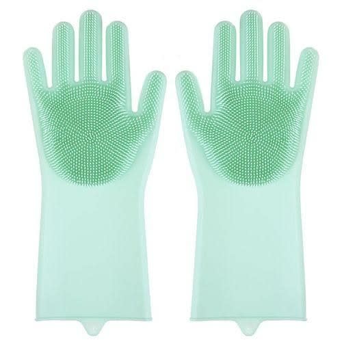 Silicone Gloves For Dishwashing / Pet Grooming / Chores / Cars / Dogs - Green
