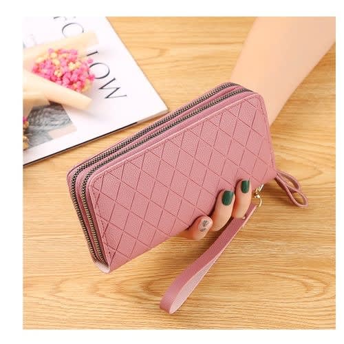 Women's Double Zipper Wallet Purse - Spacious Phone Handbag - Pink