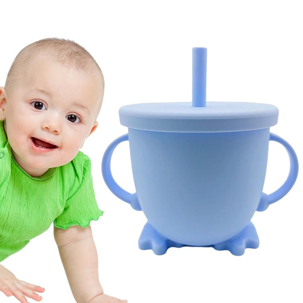 Solid Color Baby Sippy Cups Feeding Cups Drink Training With Light Bue