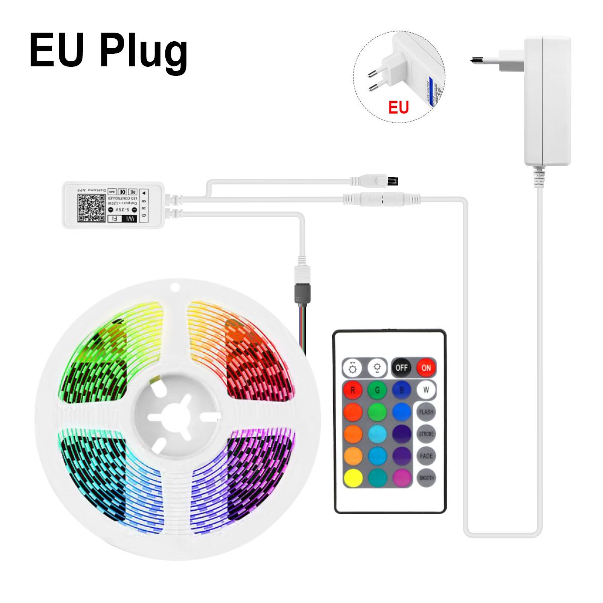 WIFI Neon LED Strip Light  Homekit Smart Lamp DC12V RGB 5050SMD Room Lights Siri Voice Control/Alexa/Google Homeistant-4M-RGB Set With EU Plug