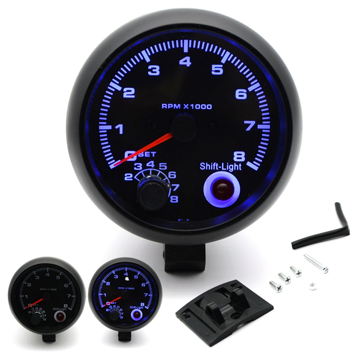 3.75'' Car Universal Black Tachometer Gauge Blue Inter