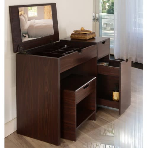 Multi-storage Vanity Table With Mirror & Stool Set
