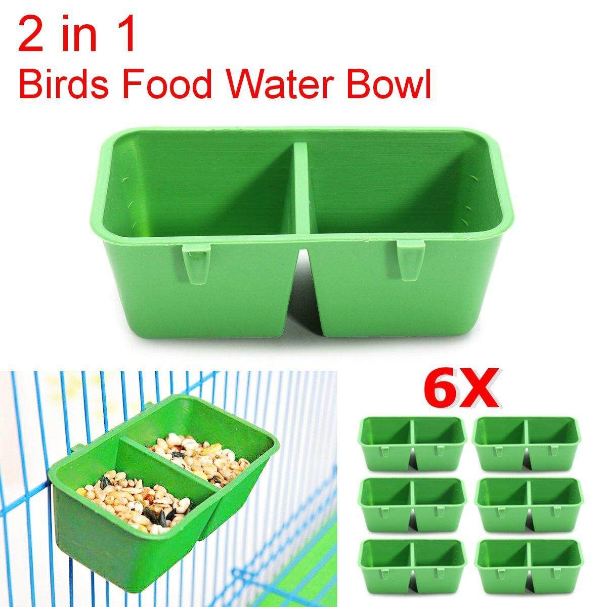6X 2 In 1 Hamster Cage Dual Feeding Cups Parrot Bird Food Water Bowl Feeder