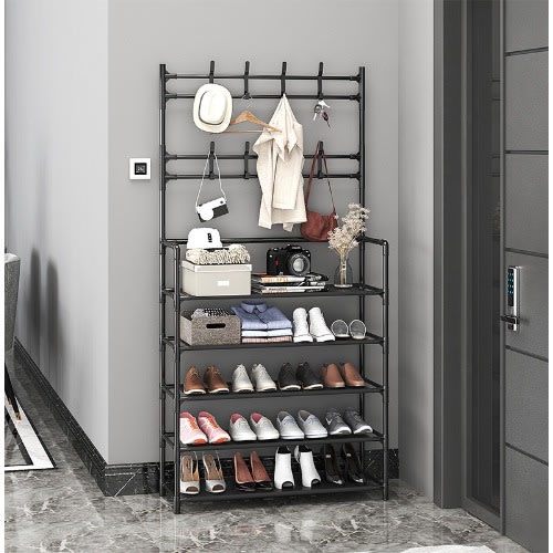 5 Layers Multifunctional Shoe And Coat Rack- Black