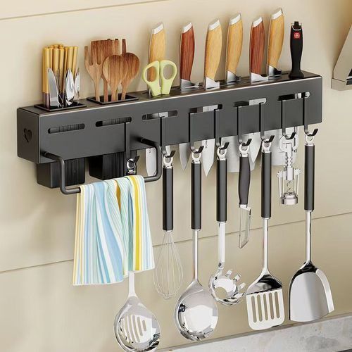 Wall Mounted Knife Cutlery Holder Rack With Towel Holder