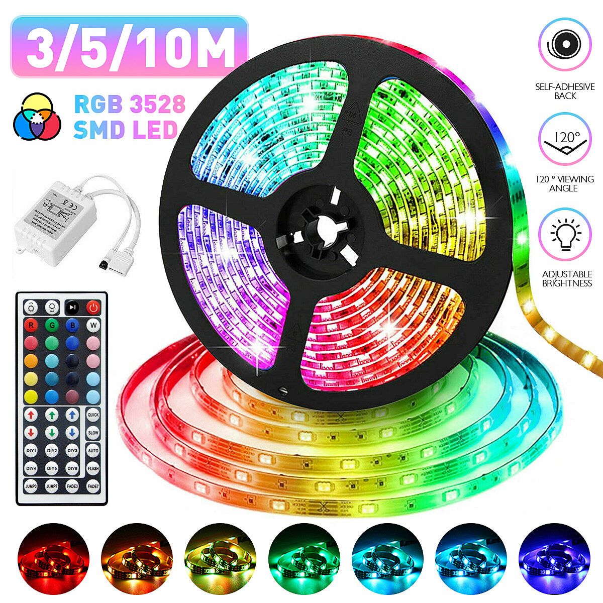 3/5/10M 600 RGB LED Strip Light String Tape+44 Key IR Remote Control For Living Room Christmas Party Decor Only US Adapter
