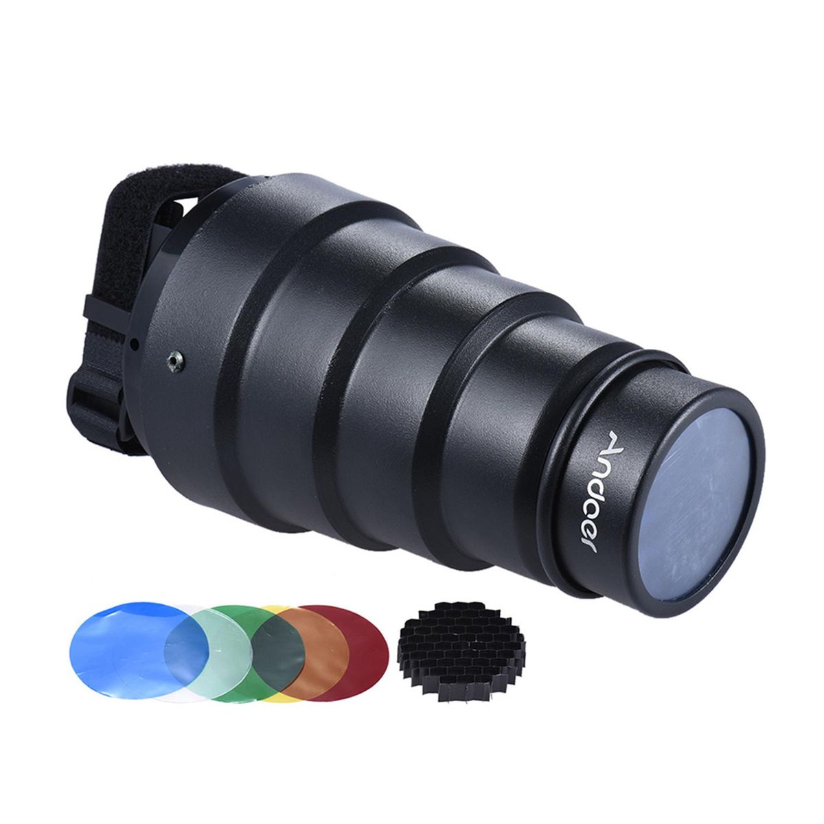 Andoer Conical Snoot Light Modifier w/ 50 Degree Honeycomb Color Filter Replacement for Neewer Canon Nikon Yongnuo Godox  Meike Vivitar Photography On-camera Speedlite Speedlight