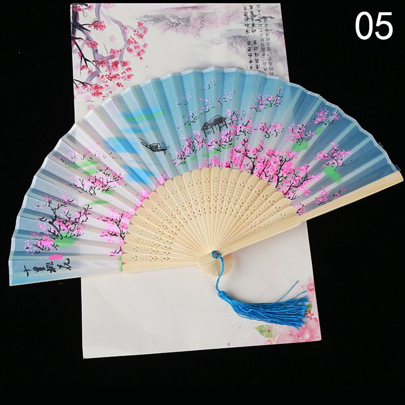 Art Decoration Fans Dance Printed Style Cloth Hand Fan Chinese Crafts Bamboo Fan Folding Ancient Retro Japanese Vintage Fans