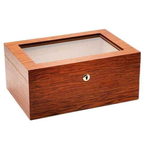 Glasstop Solid Wood Cigar Humidor With Hygrometer Humidifier Home Office Display Cigar Storage Box Fits 50 70 Cigars