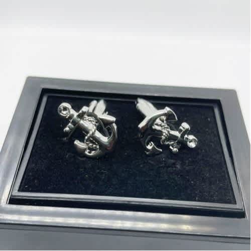 100% Silver Platted Ship Anchor Men's Cufflinks With Case Cufflinks