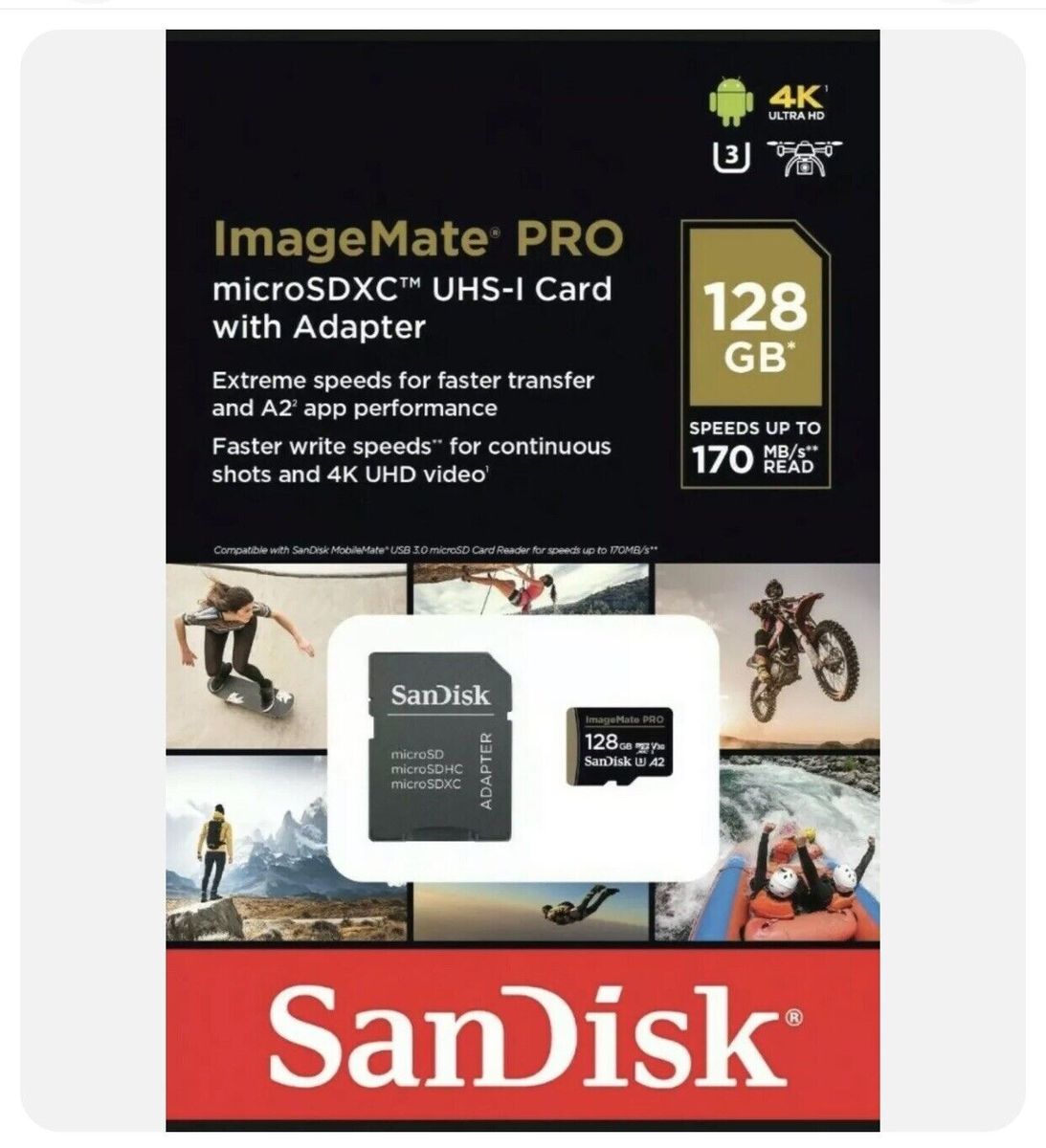 128GB ImageMate PRO MicroSDXC, V30, 4K UHD Micro SD Card