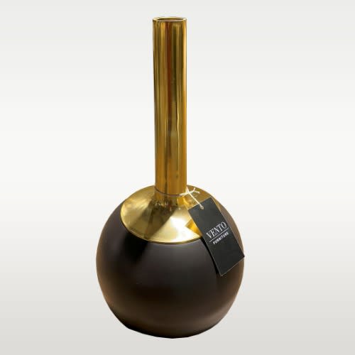 Vento Furniture Matt Antq Brass - Cream Enamel Vase - 24 Cm