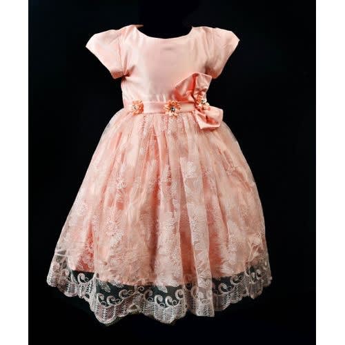 Baby Girls Peach Lace Dress  - Peach