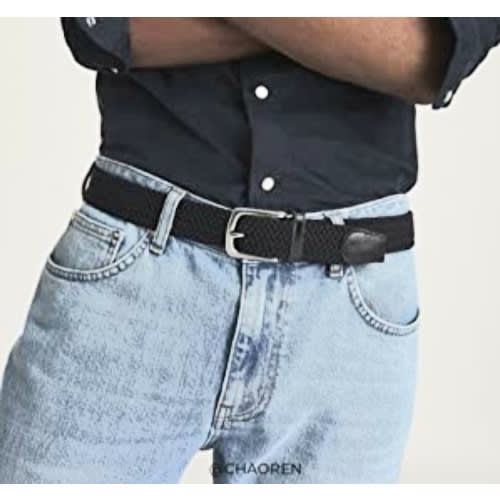 Set Of 2 Unisex Elastic Braided Belts  - Brown &  Black  - Medium To Large Waist Size