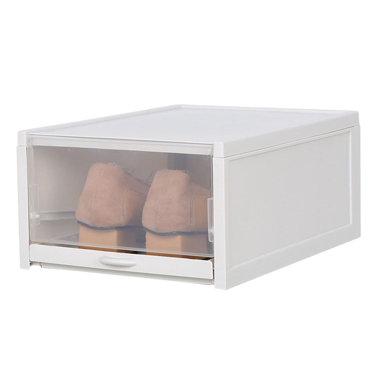 Pull-out Shoe Box Plastic Transparent Shoe Cabinet Plastic Stackable Closet Storage Box with Pull-Out Drawer - Container for Organizing Men's and Women's Shoes Sandals Wedges Flats Heels and Accessories