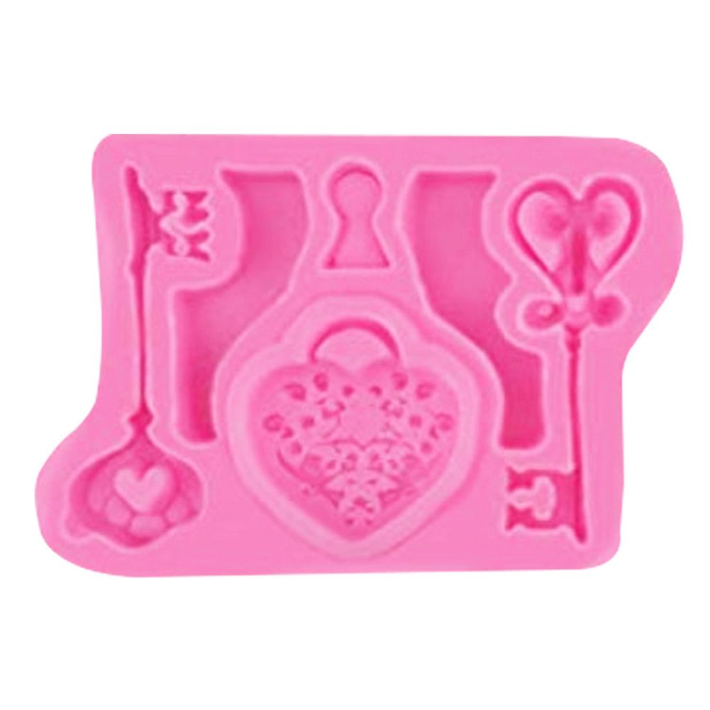 Heart Lock Key Shape Silicone Cake Mold Fondant-Pink