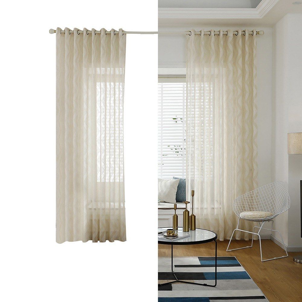 Sheer Voile Window Curtain With Ring Rod For Kitchen,