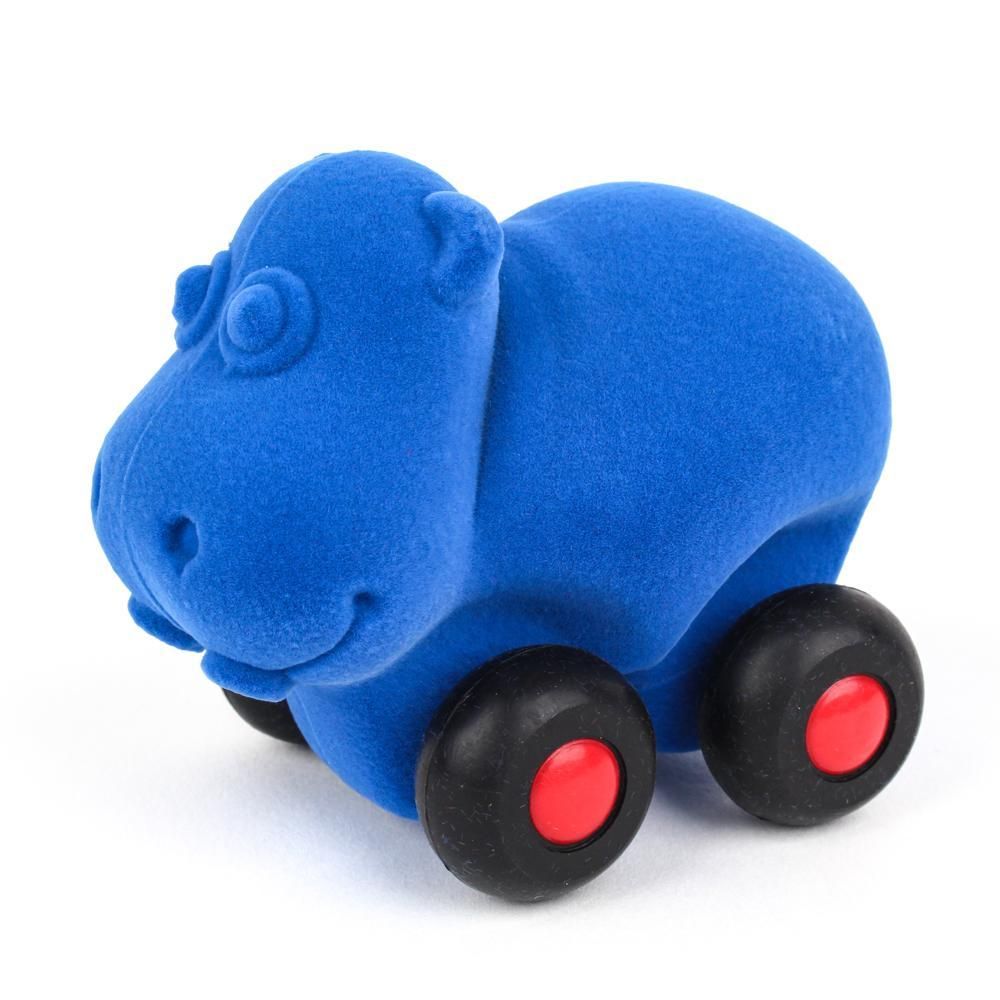 Rubbabu- Soft  Baby Educational Toy- Aniwheelies Hippo Small- Light Blue
