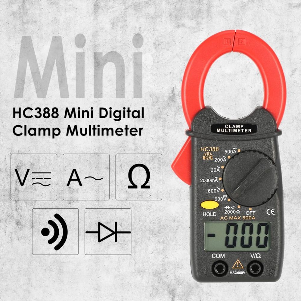 Hc388 Mini Digital Clamp Meter Multimeter Ac/dc Voltage Ohm