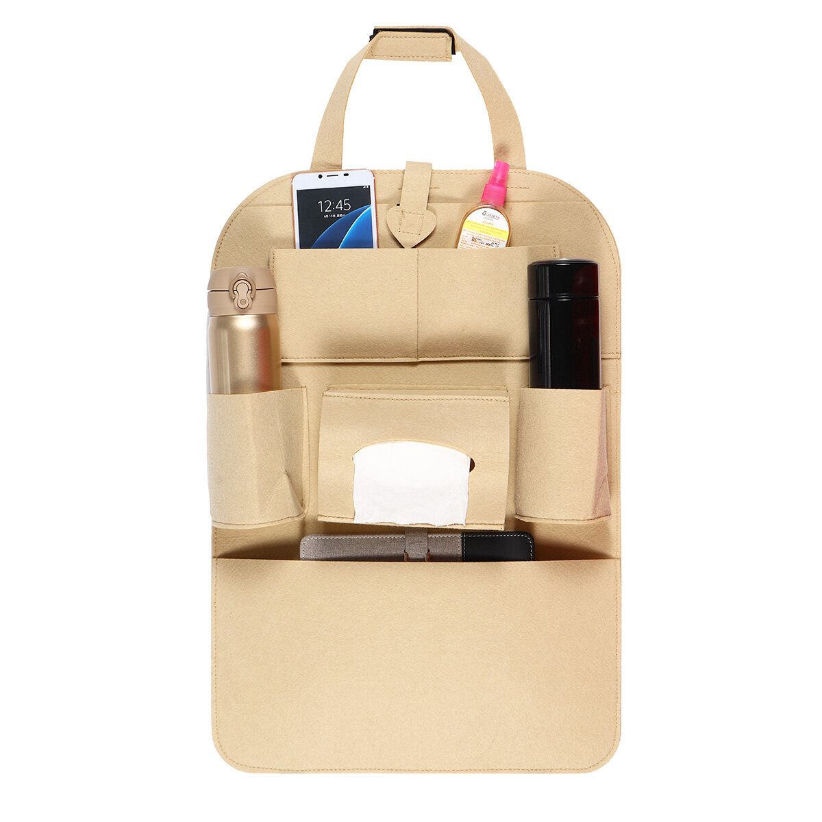 Car Back Seat Organizer Multi-pocket Holder Travel Felt Storage Bags Beige
