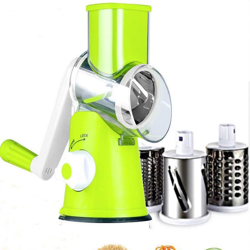 (Green)Multifunctional Hand Vegetable Cutter Potato Cheese Kitchen Tool Slicer Household Shredder Meat Grinder Rotary Grater JIN