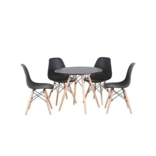 Dining Table Round With 4 Sitting Chairs - Black