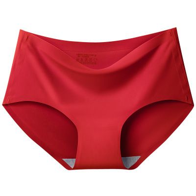 Women Seamless Underwear Large Size Panties Silk Satin Lingerie Breathable Comfort Briefs Hot Sale Skin_Friendly Underpants(#red)