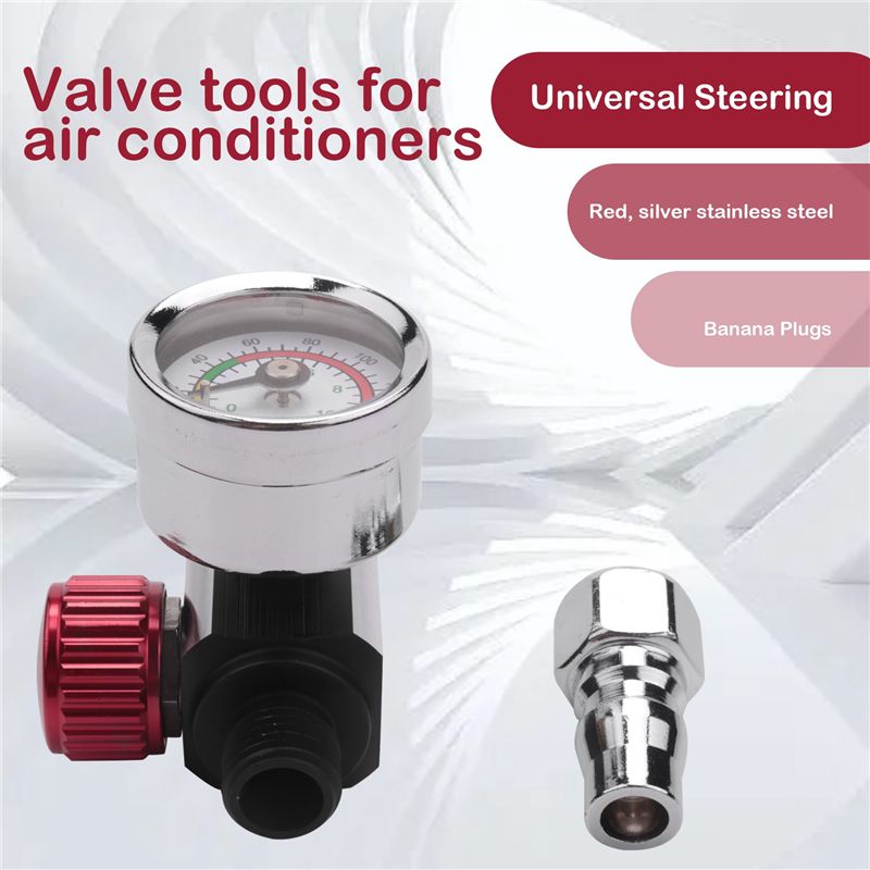 1Pc 14 inch Bsp Mini Air Regulator Valve Tool Durable Small Tail Pressure Gauge 48 x 60mm With Nozzle For Spray Tool