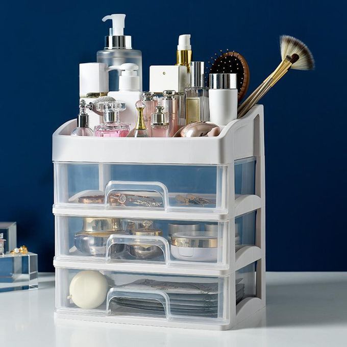Vanity Cosmetics Organizer Storage Box With Drawers 3 Tier