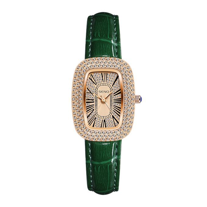 Square Diamond Inlaid Waterproof Quartz Women Watch Green