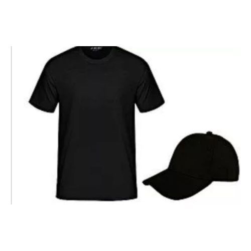 Plain Unisex T-shirt Roundneck -Black With FaceCap Black