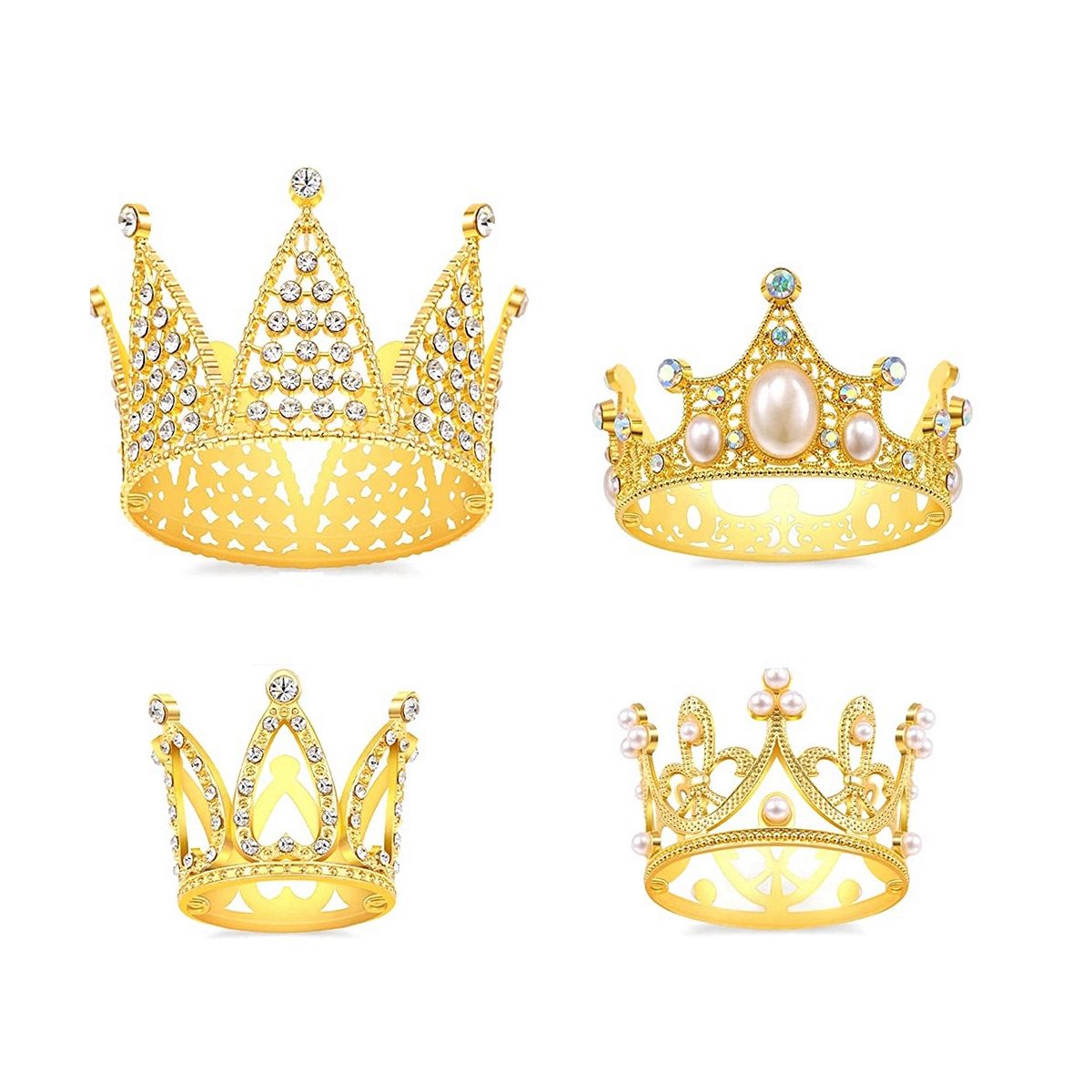 4Pcs Gold Crown Cake Topper Princess Crown Cake Decorations