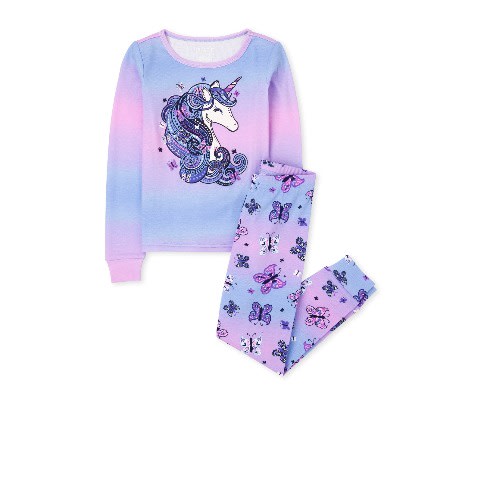 Girls Unicorn Hair Snug Fit Cotton Pyjamas Sleepwear- Lilac Violet