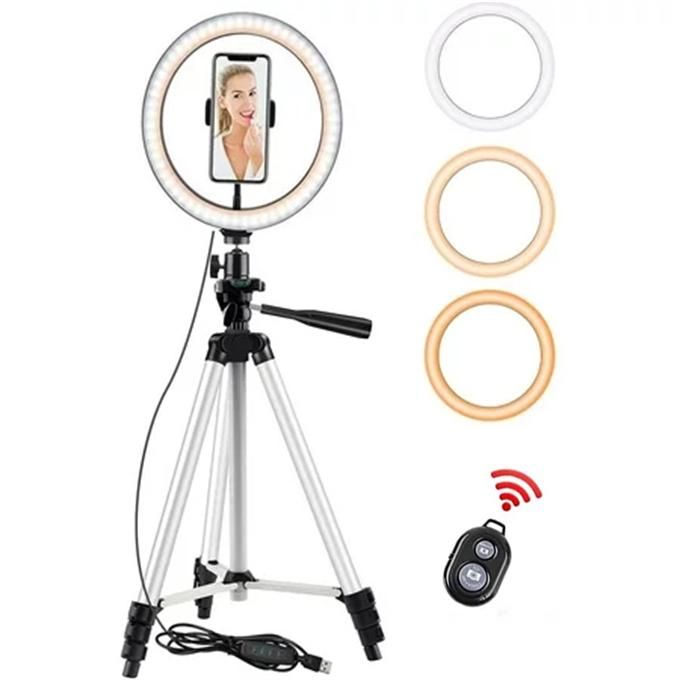 10" Ring Light with 50" Retractable Tripod and Phone Holder for Live Streaming/Makeup/YouTube Videos