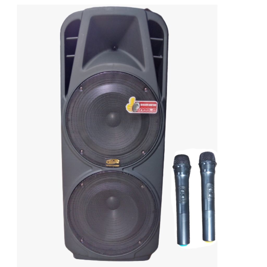 15" Rechargeable Public Address System Speaker With Bluetooth, 2 Wireless Microphones, Remote Control