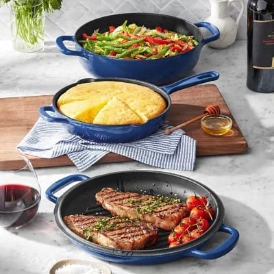 Enamel Cast Iron Set - Blue - 3-pieces